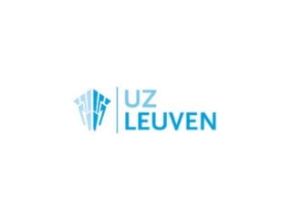 The image shows the logo of UZ Leuven, which features a stylized blue graphic on the left and the text "UZ LEUVEN" in blue on the right.