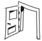 A black and white line drawing of an open door. A black and white line drawing of an open door.
