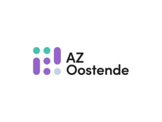 The image shows the logo for AZ Oostende, featuring stylized geometric shapes in green, purple, and light blue alongside the text "AZ Oostende.