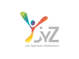 Colorful abstract figure next to gray text reading "JYZ" above "Jan Yperman Ziekenhuis" on a white background.