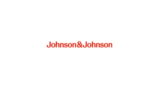 Logo en texte rouge indiquant "Johnson & Johnson" sur fond blanc. Red text logo reading "Johnson & Johnson" on a white background.