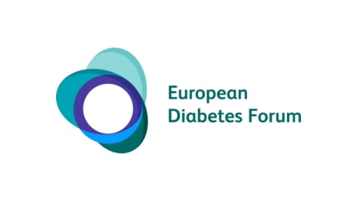 Logo of the European Diabetes Forum with overlapping teal and blue circles next to the organization’s name in green text on a white background.