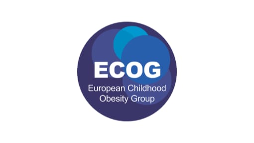 Logo of the European Childhood Obesity Group (ECOG) featuring overlapping blue circles and the group's name in white and light blue text.