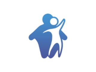 Stylised logo of two abstract human figures, one larger and one smaller, in blue gradient, appearing to interact or embrace against a white background.