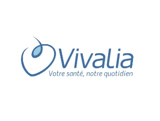 Vivalia logo with a blue abstract design and the text "Vivalia" above the slogan "Votre santé, notre quotidien" on a white background.